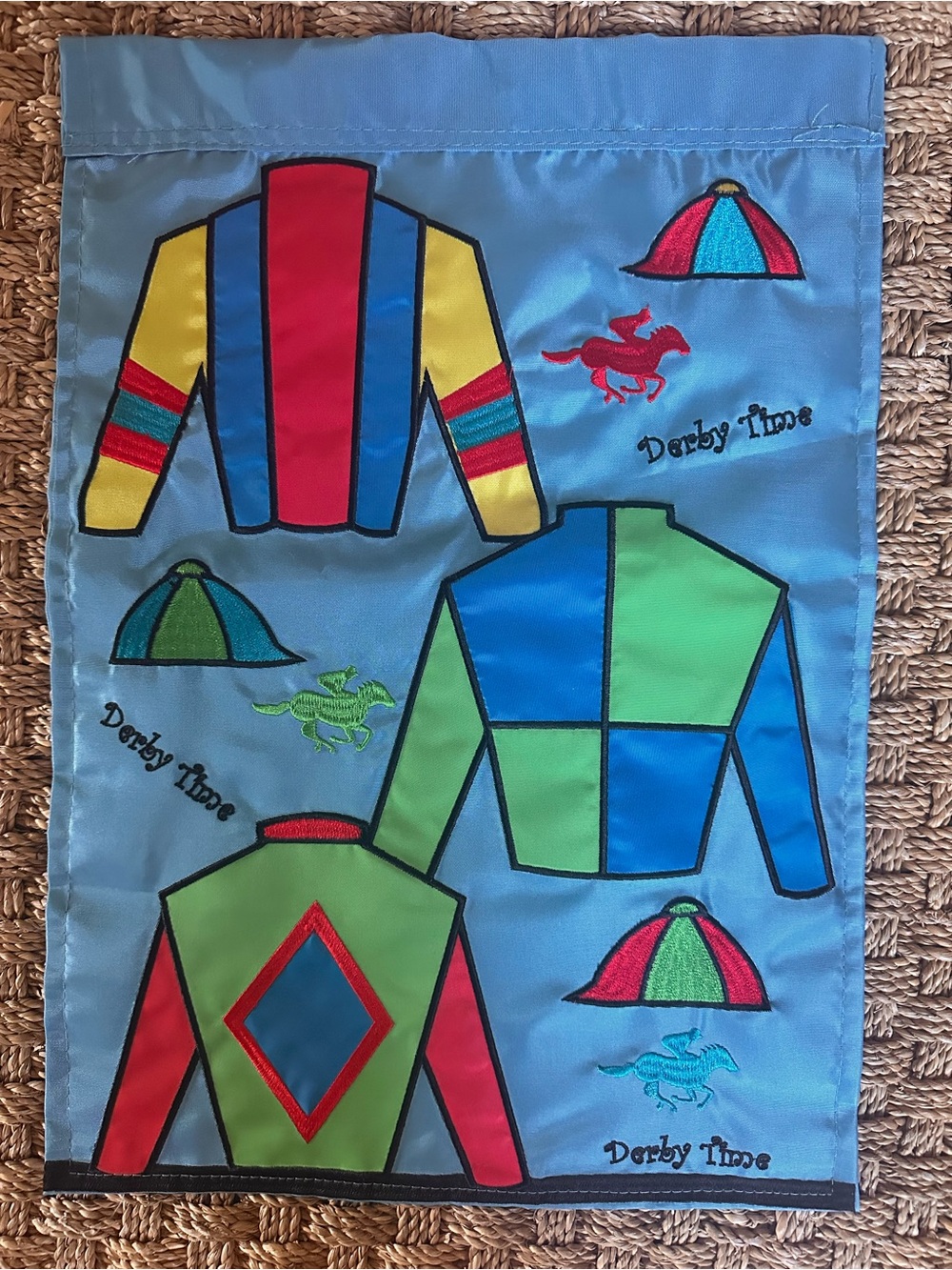 Kentucky Derby Time Garden Flag Jockey Silks Horse Racing Embroidered 13x18
